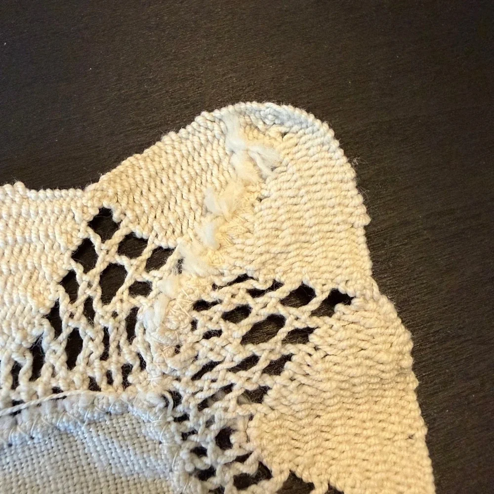 Vintage Off White Linen Dresser Scarf Crochet Lace Trim Small Table Runner 13x6